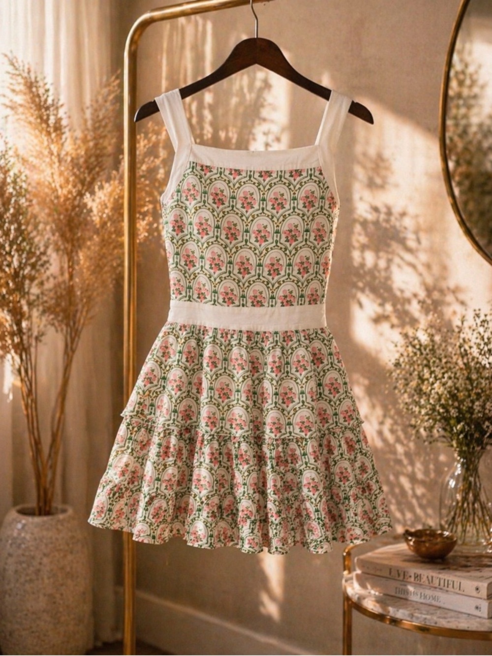 Rachel Parcell Floral Mini Dress 12 Cottagecore Tiered LaceUp Poplin NWOT Party